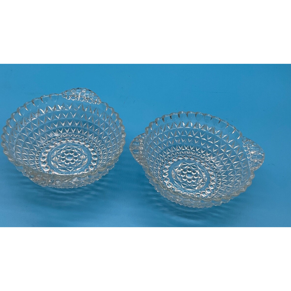 Antique Pressed Glass Bowls Set 2 Clear Scalloped Diamond Pattern 5" x 2"